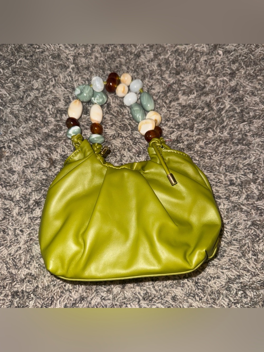 SHEIN Lime Green Mini Bag with Multicolor Beaded Handles